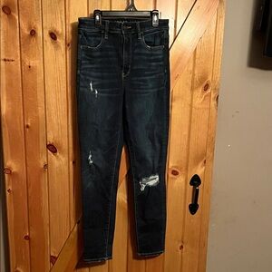 American Eagle Outfitters High Rise Distressed Jeans - Dark Blue